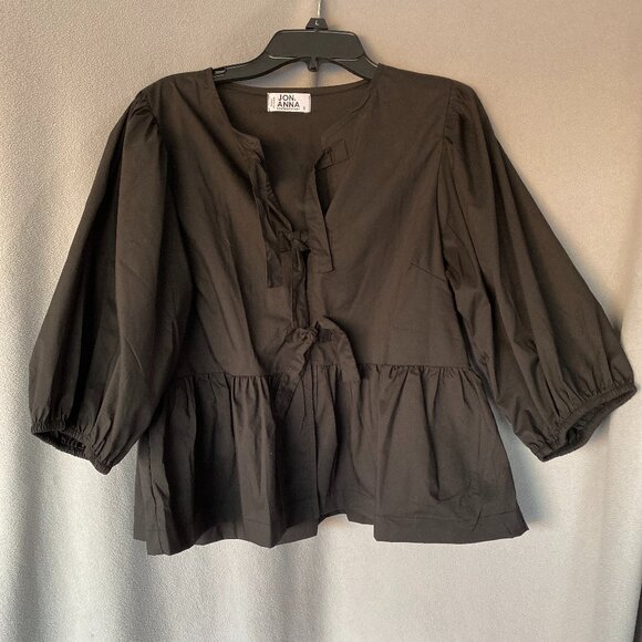 Jon & Anna Contemporary Black Peplum Blouse | Size S | Tie Front 3/4 Sleeve Top - Picture 1 of 6